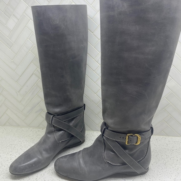 Chloe Grey Leather Knee High Riding Boots 36.5 - Picture 7 of 13